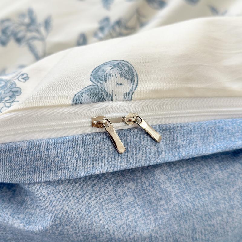 100% Cotton Luxury Floral Duvet Cover Set Boys Girls Single Comforter Cover Vintage Blue Plant Pattern Bedding with Pillowcase