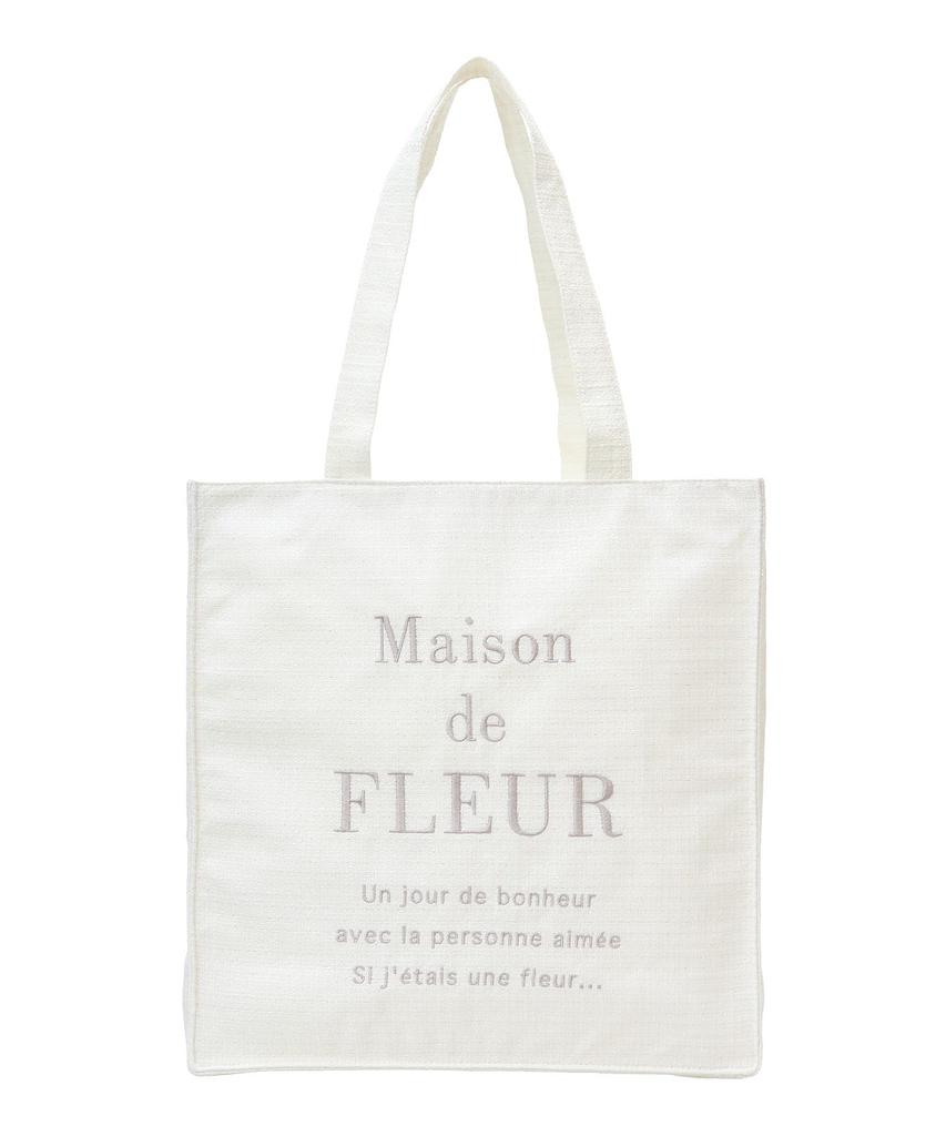 Maison de FLEUR Tweed Logo Embroidered Square Tote Bag, Ivory, 08000223800