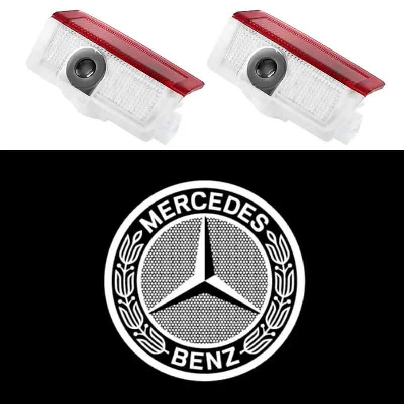 Autocollant de Voiture Nouveau 2025 Pour Mercedes Benz 2 Pièces Lampes de Projecteur de Porte de Voiture à Lumière LED Accessoires Pour Mercedes Benz AMG A B C M ML GLA