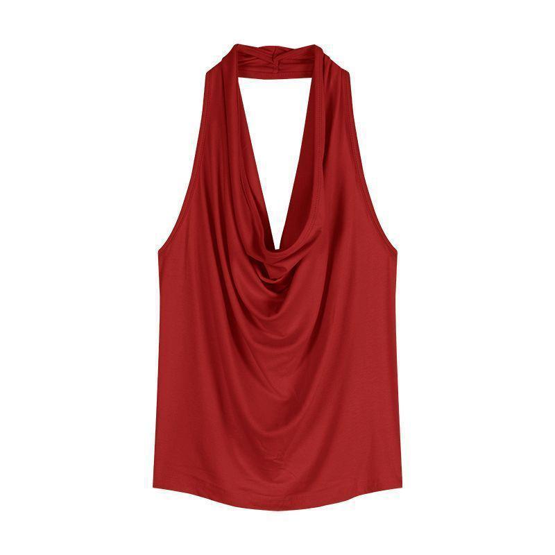 Pure Desire Spicy Girl Halter Low-Cut Sleeveless Sexy Slim T-Shirt - Trendy Women's Summer Base Top