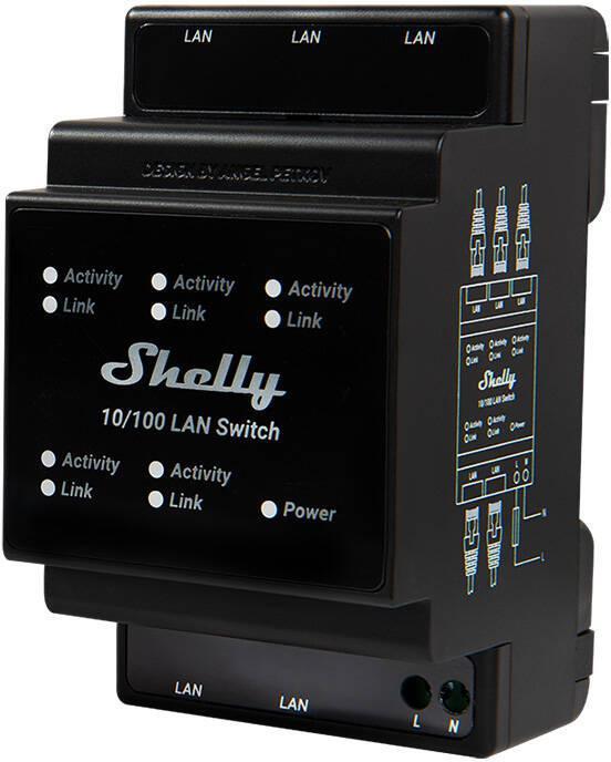 Switch LAN Shelly 5 Portas 10/100 Mbps Switch de Rede para Calha DIN