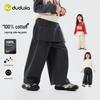 2026 Spring Girls' Fake Two-Piece Wide-Leg Cotton Pants by Dudu Home