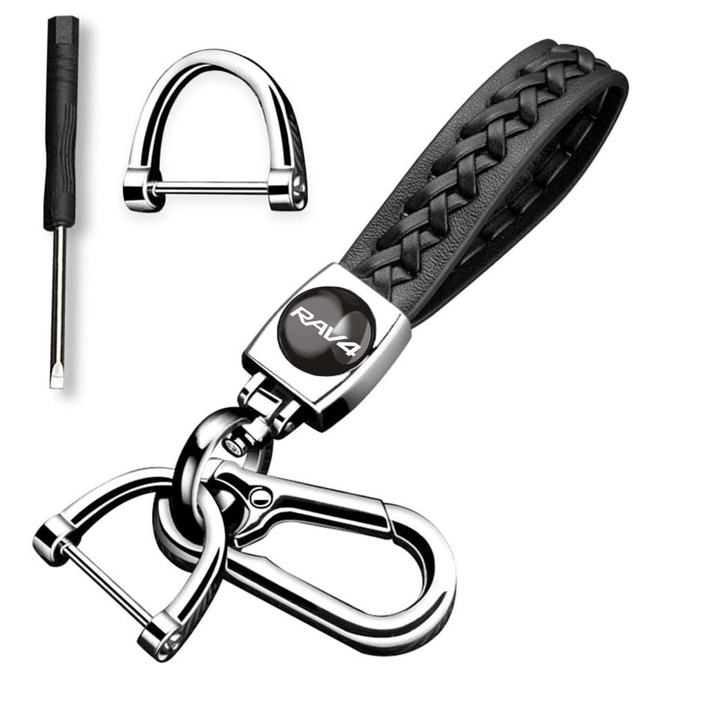 [InnoWave] Key Holder Compatible RAV4 Love Four Genuine Leather Car Key Chain Car Logo