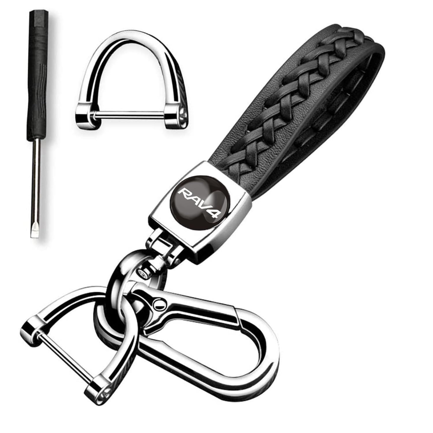 

[InnoWave] Key Holder Compatible RAV4 Love Four Genuine Leather Car Key Chain Car Logo чёрный