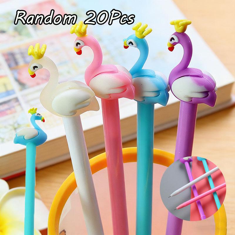 2Pcs Cartoon Crown Flamingo Rollerball Pen Student Stationery Cute Swan Shaped Water-based Pen Office Supplies Signature Pen Random style2Pcs