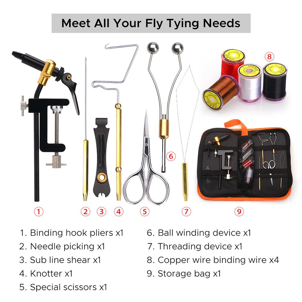 Fly Tying Tools Kit with Fly Tying Threader Needle Whip Finisher Scissors Fly Tying Kits for Flying Fishing