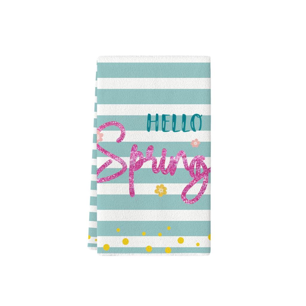Easter Kitchen Towels with Watercolor Flowers, Rabbits, Eggs, and Tulips