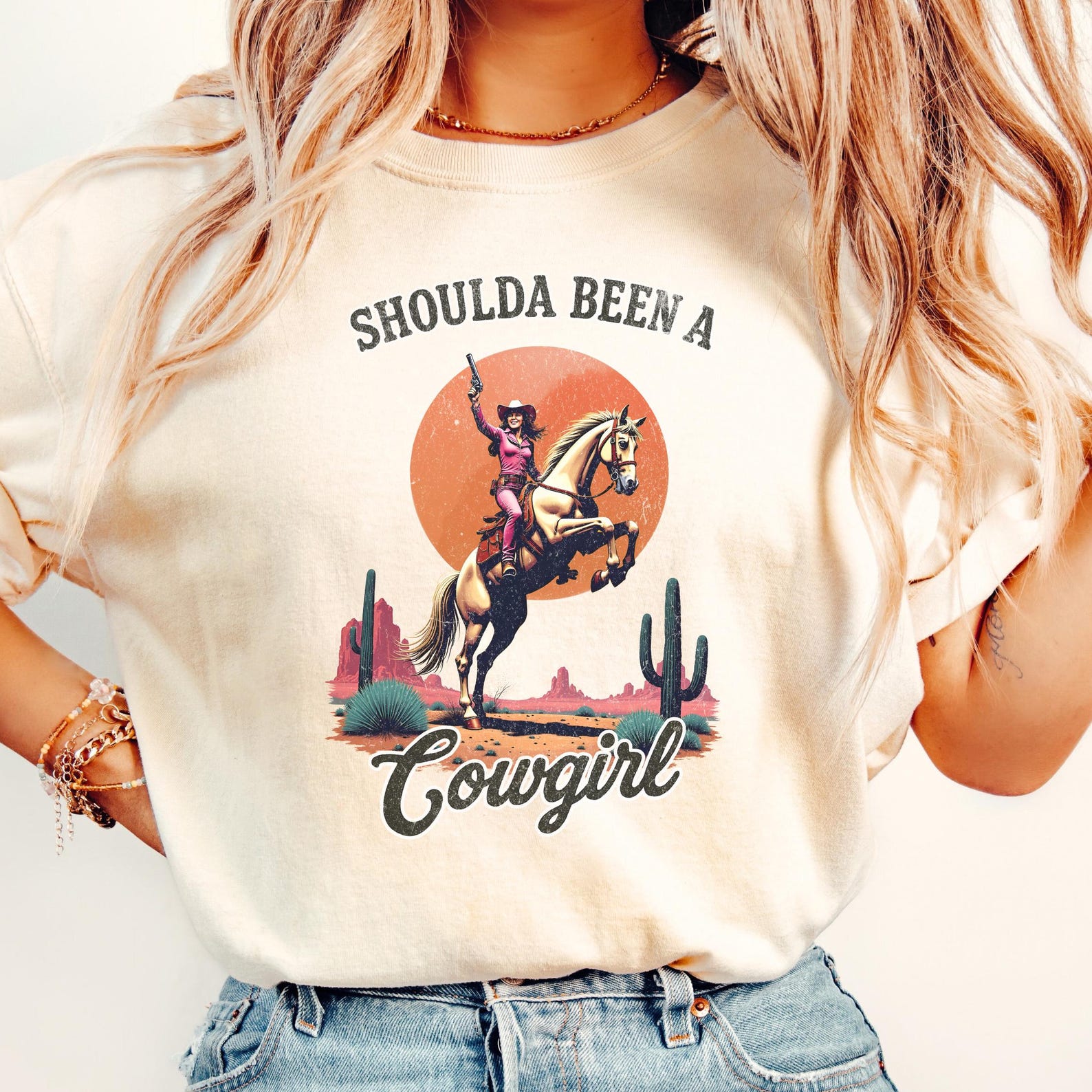 Comfort Colors Retro Cowgirl T-Shirt: Western Graphic Tee S