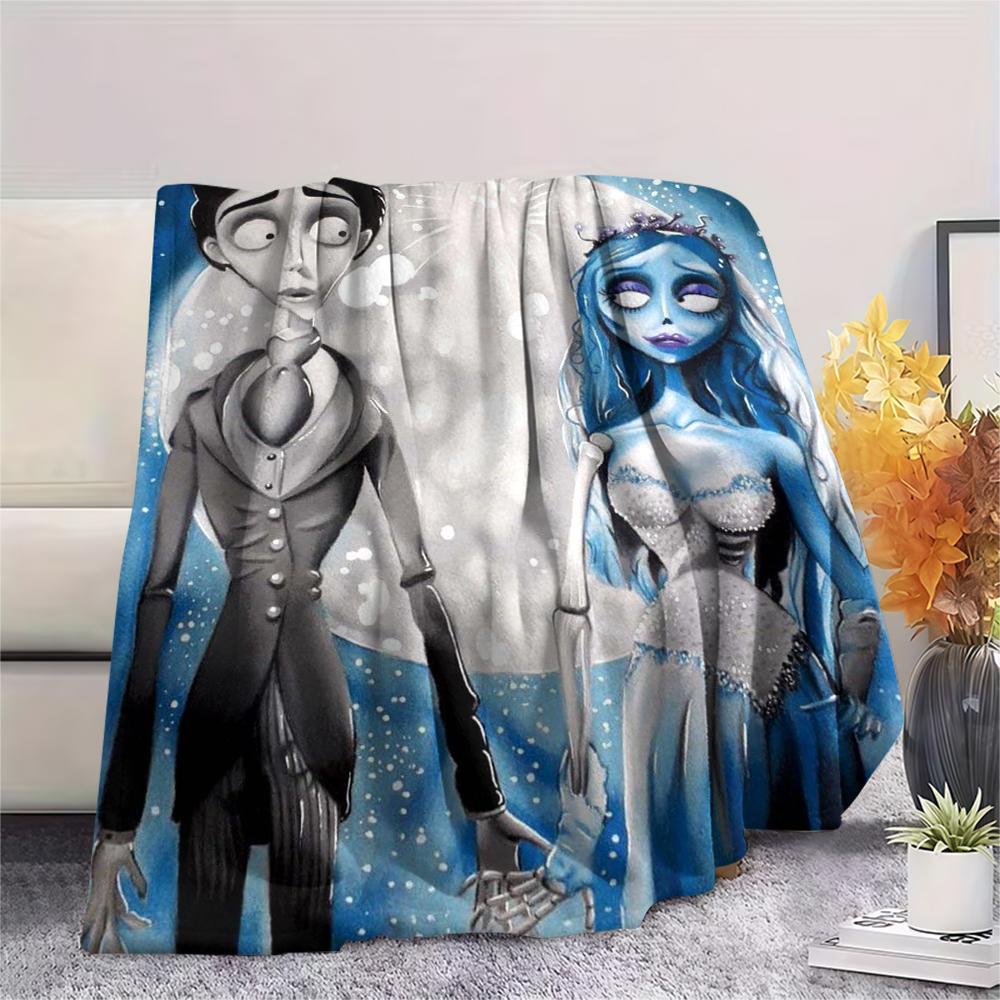 1Pc Corpse Bride Cartoon Print Flannel Blanket, High Quality Comfortable for All Seasons, Home Decor, Warmth and Comfort, Perfect for Gifts