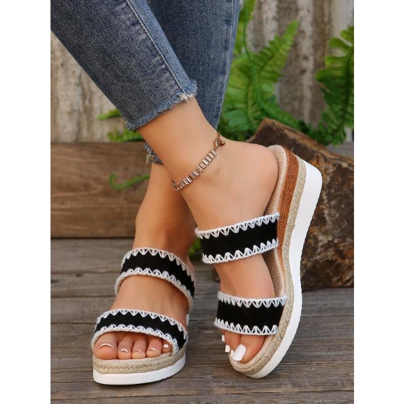 Papuci cu Toc înclinat cu Talpă Groasă cu Toc Înalt Sandale Goale Tricotate pentru Femei