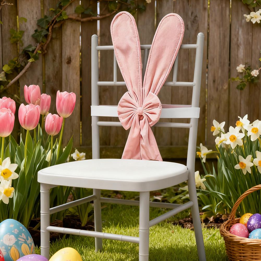Easter Table Decor Bunny Ear Chair Cover Easter Party Easy To Use Chair Decoration Bunny Chair Covers Soft Plush Cloth