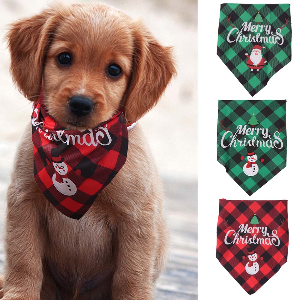 Red Green Grid Dog Saliva Towel Santa Claus Pet Triangle Scarf Triangle Bandana Home Decor