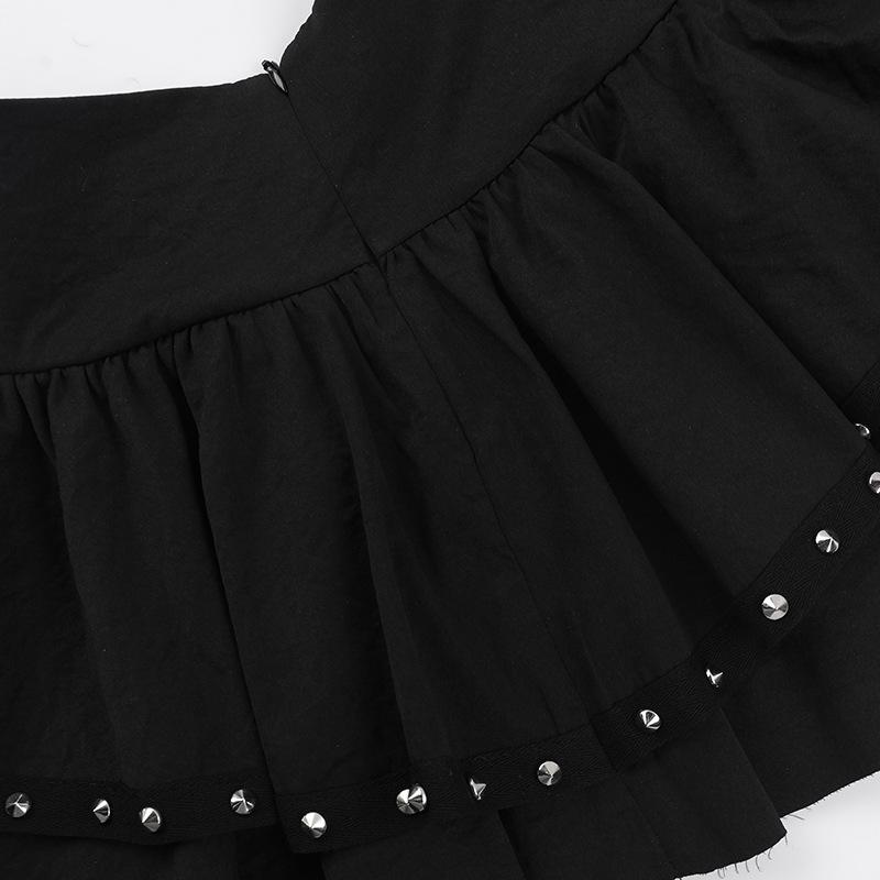 AltGoth Emo Alt Mall Fusta gotică femei Streetwear Harajuku Cyber ​​Punk Y2k Grunge Rive cu șireturi Fusta în linie A cu talie înaltă Clubwear