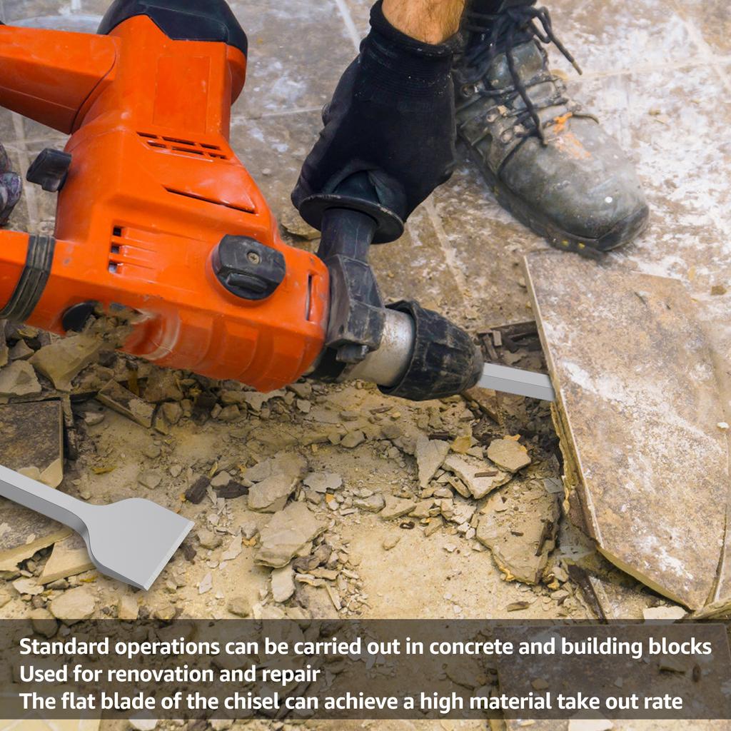 SDS Chisel Set Tile Grooving Scraping Flat Point Scaling Chisels Steel Rotary Hammer Drill Tool for Demolition Chipping Grooving