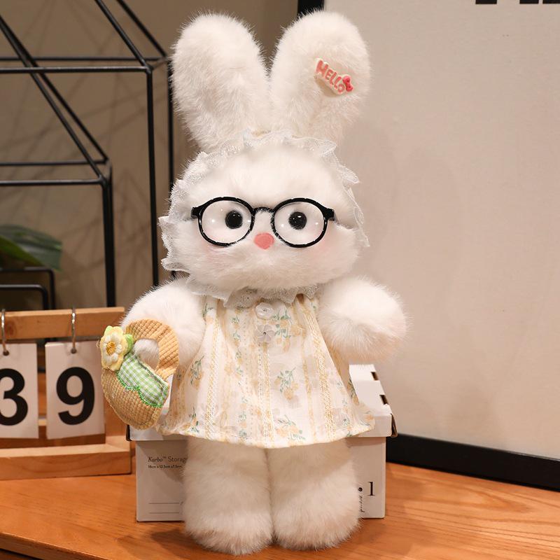 

Платье с цветочным принтом «Юнэн Маленький кролик», плюшевая кукла – детский компаньон и подарок на день рождения для девочек 35cm without Glasses, 0.2kg