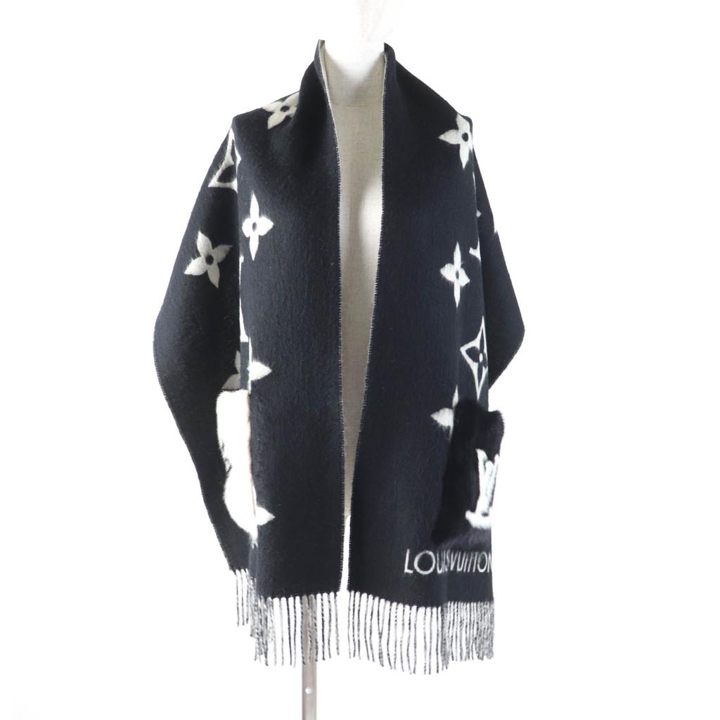 Very Good LOUIS VUITTON Scarf Muffler Cold Reykjavik Mink fur with fringe cashmere Women M74353 Used