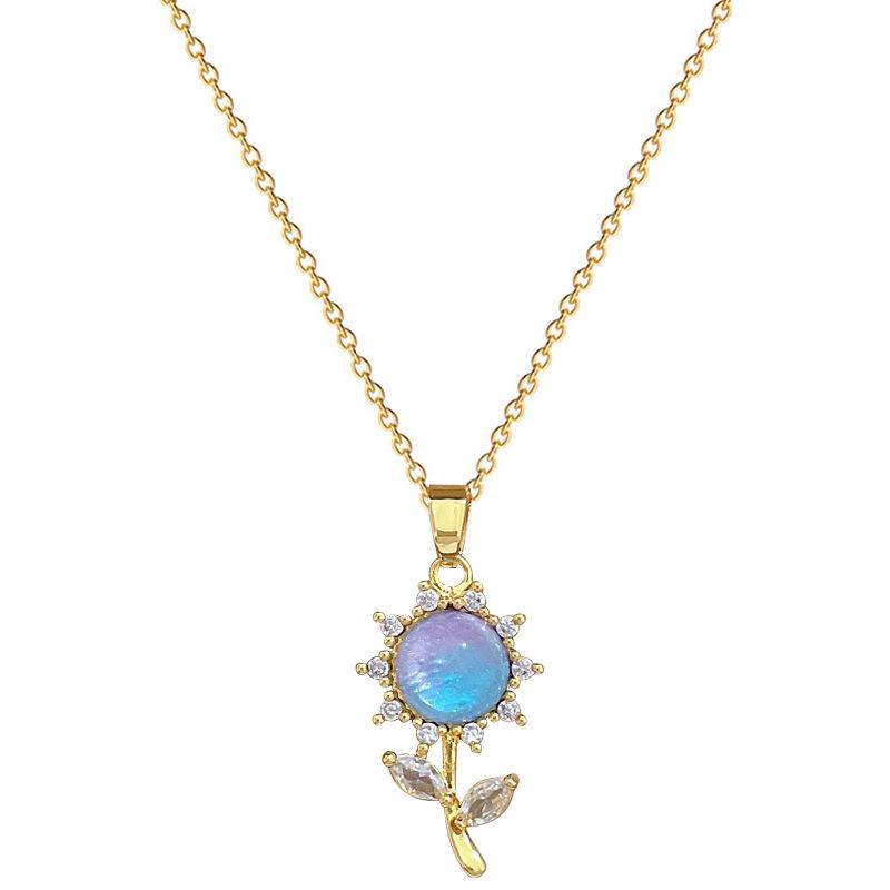 Colorful Sunflower Light Luxury Temperament Gorgeous Full Diamond Necklace Female Versatile Collarbone Chain Titanium Steel Chain