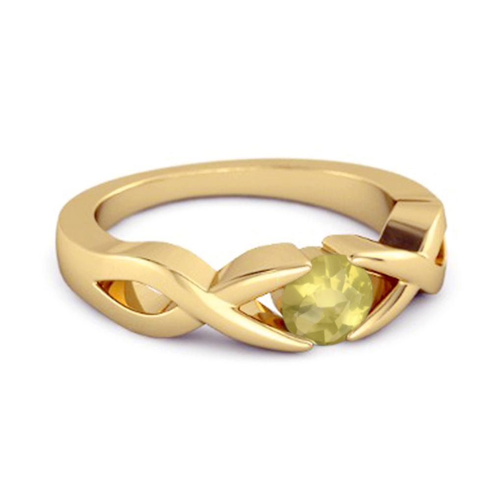 Lemon Quartz Twisted Vine Band Ring - 925 Sterling Silver Gold Vermeil