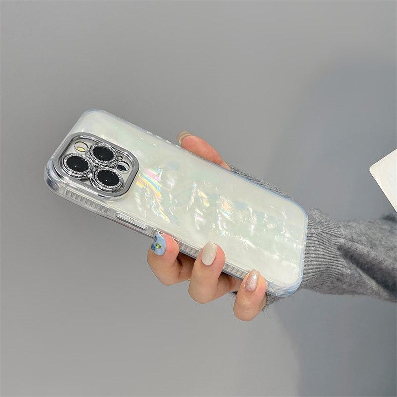 Luxury Glitzy Laser Rainbow with Lens Film Protection Case for iPhone 15 Pro Max 14 Plus 13 12 11 Pro All-Inclusive Fall Protection Cover