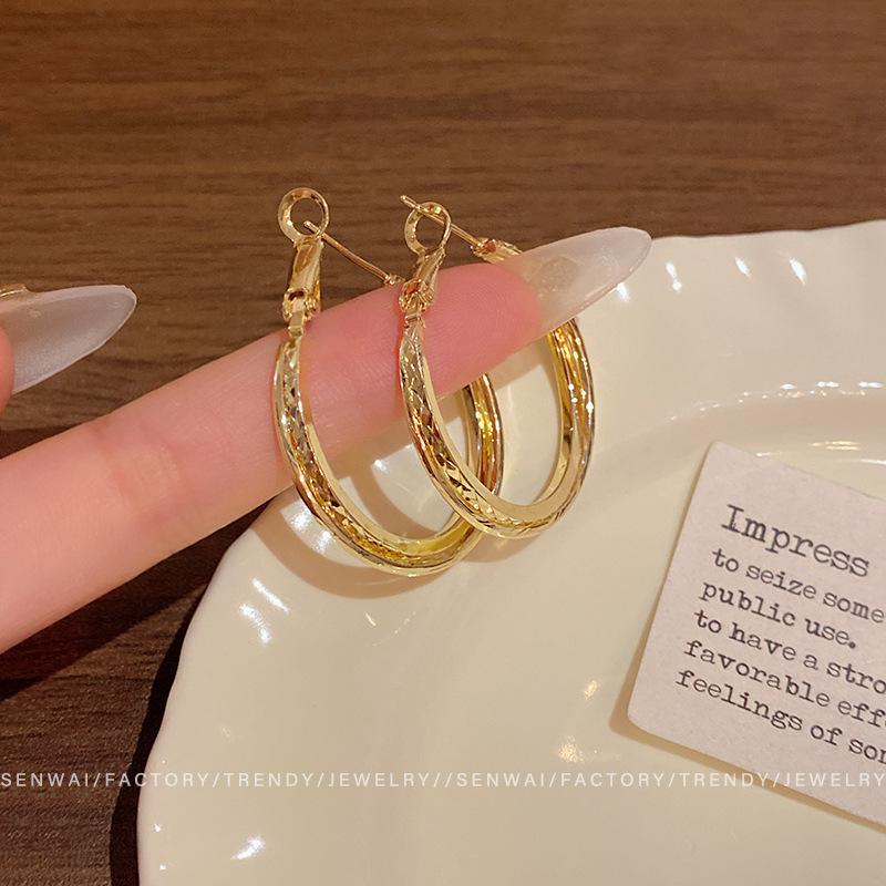 Korean unique metal circle earrings women's design sense Spice girl earrings New ear