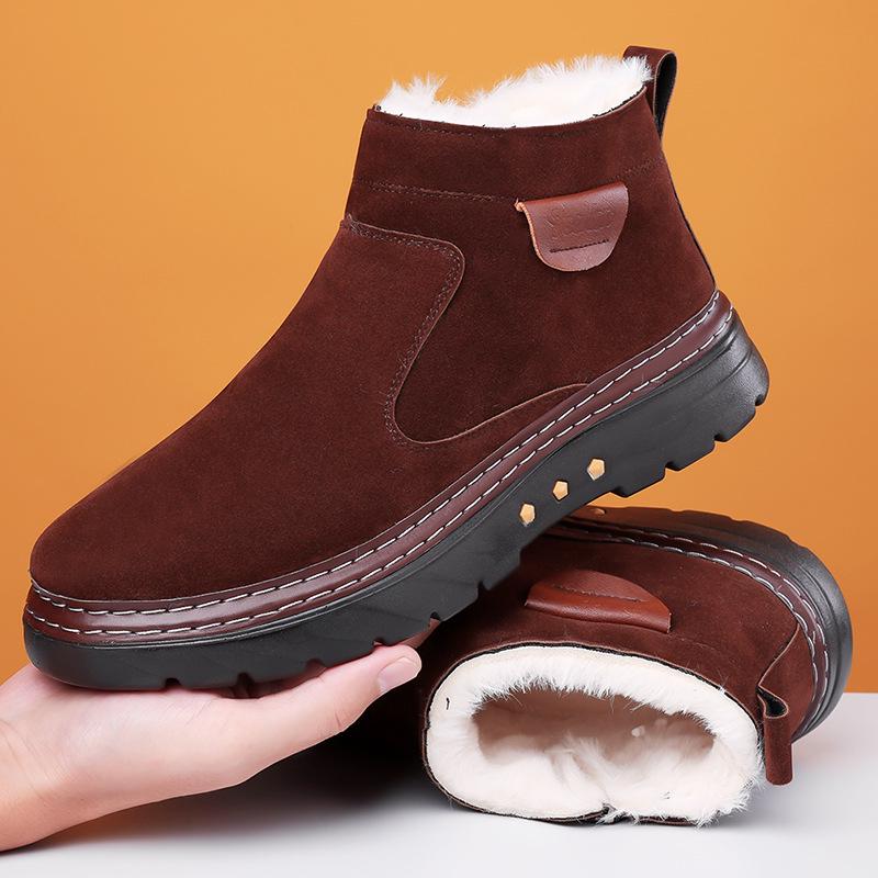 Men's Winter Fleece-Lined Snow Boots with Thick Sole, Non-Slip, Zipper, Cold Protection