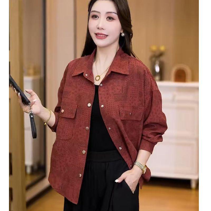 Women's New Stitched POLO Collar Button Print Fashion Loose Versatile Casual Long Sleeve Shirt