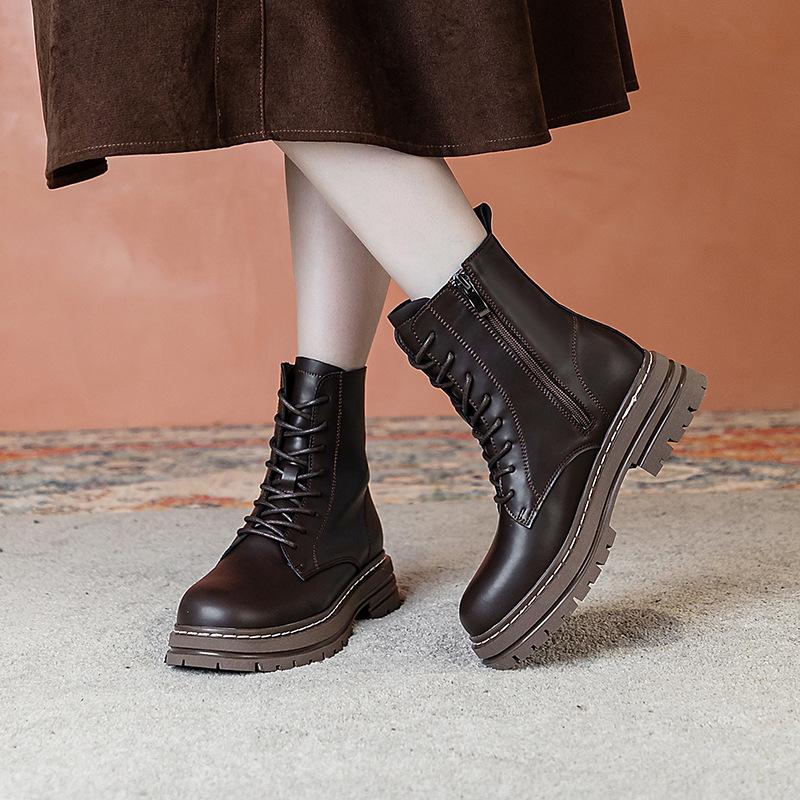 Martin Boots Women's 2025 Autumn New British Style Side Zipper Black Autumn and Winter Thick-soled Heightened and Thin Locomotive Short Boots