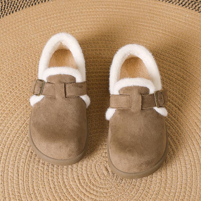 Thick-soled Imitation Lamb Wool Shoes 2025 Winter Velvet Retro Birkenstocks Fashionable Versatile and Comfortable Round-head Cotton Shoes