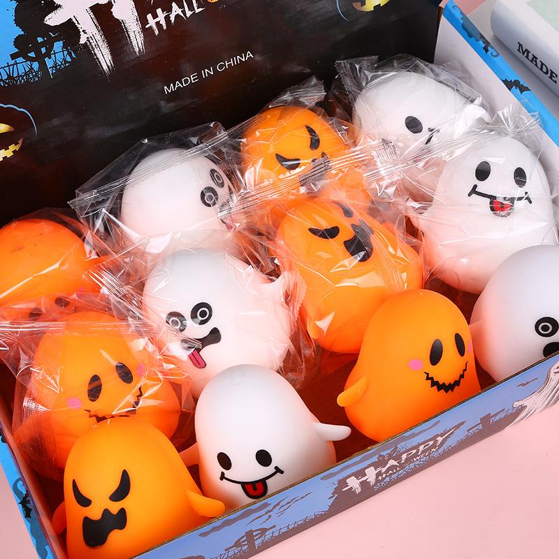 New Model Halloween Pumpkin Fidget Toy Skull Pumpkin Glowing Ghost Pinch Ball Soft Cartoon Slow Rising Squeeze Ghost