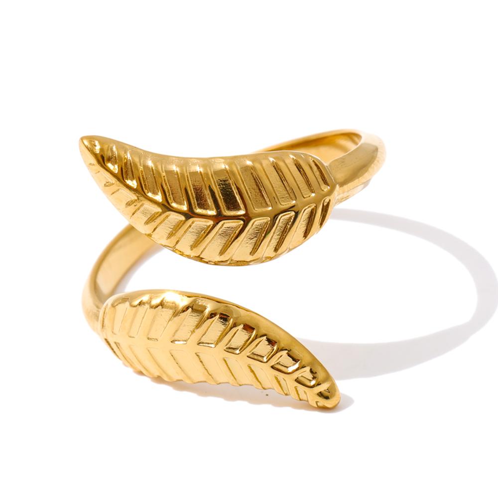 

Yhpup Adjustable Stainless Steel Metal Leaf Ring Gold & Platinum Plated Hypoallergenic Fashion Korean Finger Jewelry Wholesale resizable