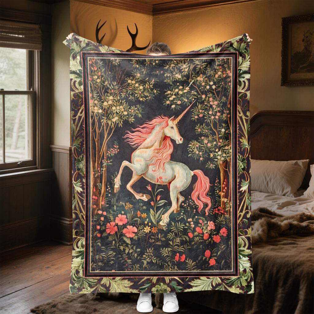 1pc Medieval fairy tale aesthetics unicorn blanket, al season lightweigh Poster blanket home office outdoor nap multifunc Poster blanketional blanket