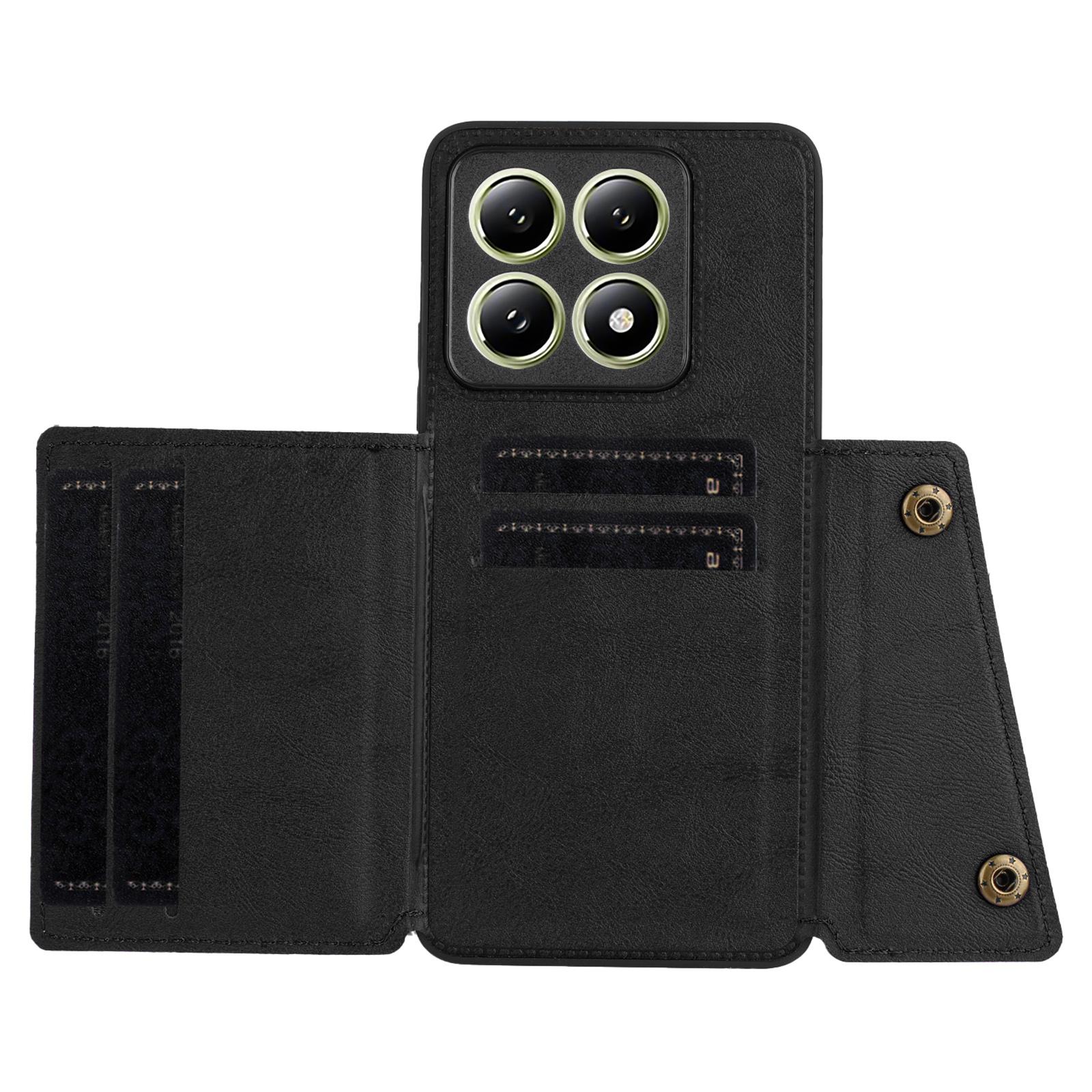 

For Xiaomi 14T Case Card Slots Kickstand Leather+TPU Phone Cover Brown