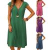Casual Beach V Neck Short Sleeve A Line Sundress Women Summer Cotton Linen Midi Dress with Pockets