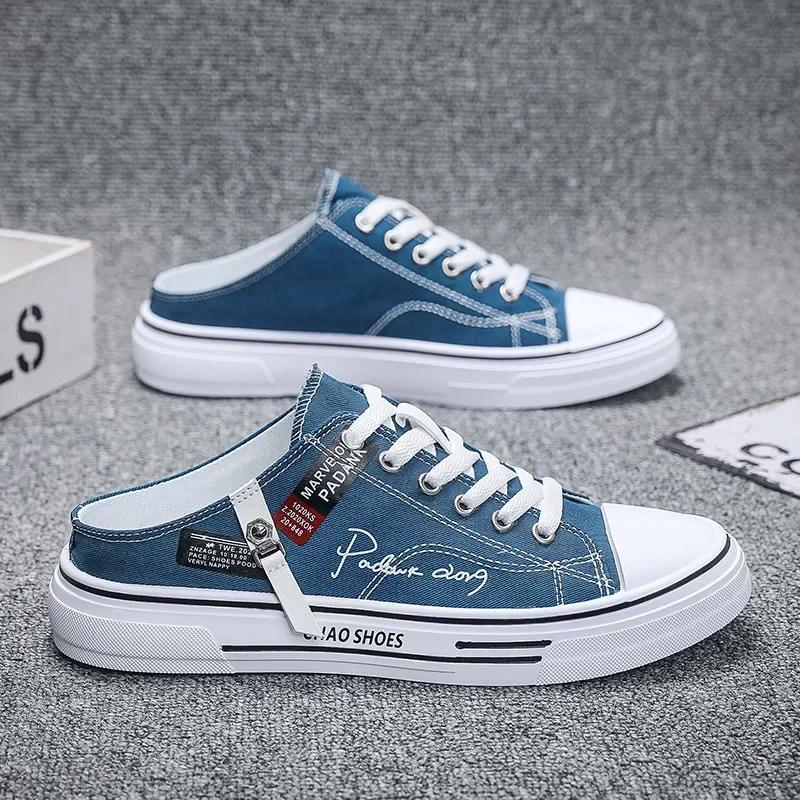 2025 Summer New Breathable Baotou Half Slippers Men's Versatile Casual Canvas Board Shoes Outdoor Lightweight Sports Shoes