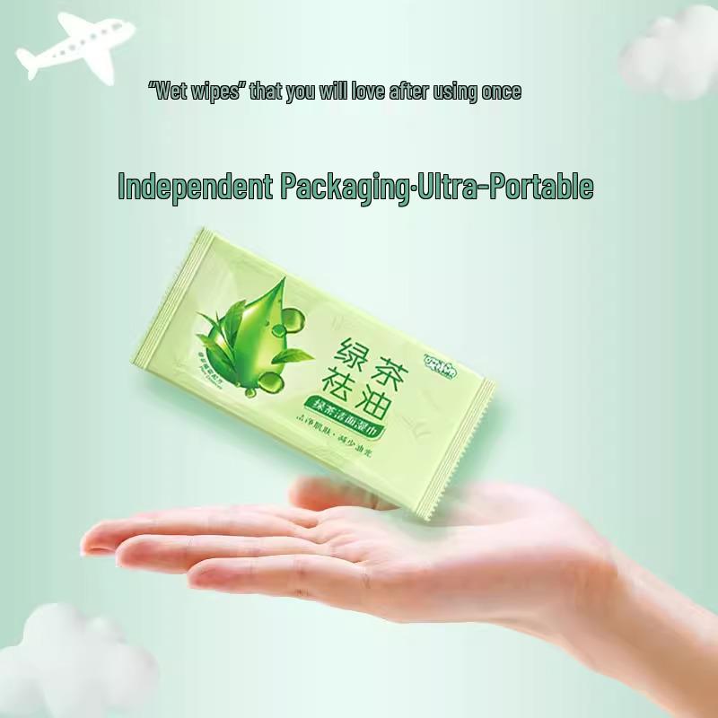 Portable, Unisex Green Tea Oil-Removing Wet Wipes for Cooling and Refreshing Face During Student Military Training