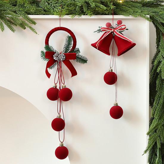 Christmas Red Bell Ornament Plastic Velvet Flocked Bell Ball Tree Ornament for Holiday Window Shop Home Decoration