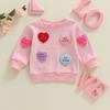 Kids Baby Girls Valentine's Day Sweatshirt Stripe Heart Embroidery Loose Fit Casual Crew Neck Long Sleeve Pullover