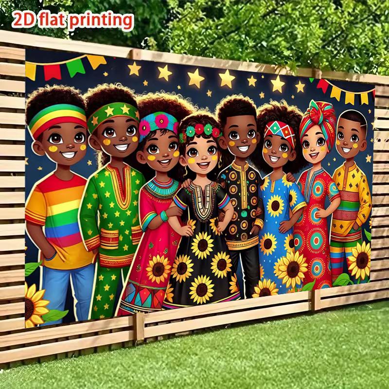 2D African Themed Kids Banner, Kwanzaa Sunflower Party Photo Booth Background