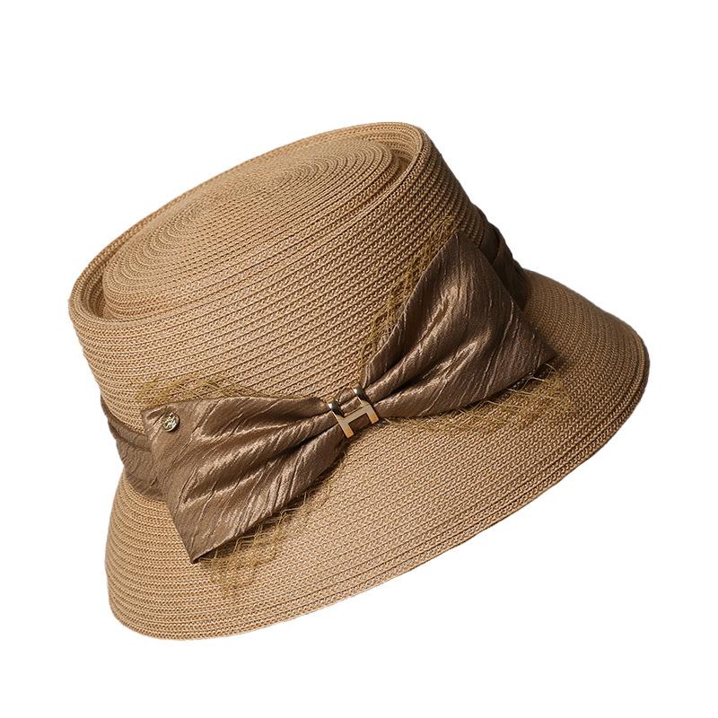 Straw Hat Women's Summer New Mesh High-end Flat-top Short-brimmed Sun Hat Seaside Travel Small Fragrant Bow
