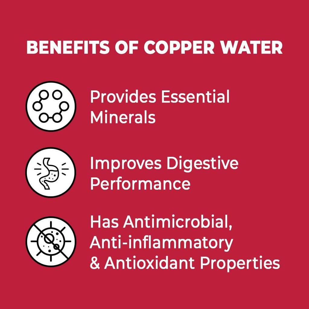 Kupferwasserflasche 1 Liter | Wasserflasche fürs Büro | Wasserflasche für Kinder | 100 % reine Kupferisolierung, weite Öffnung mit ergonomischem Design