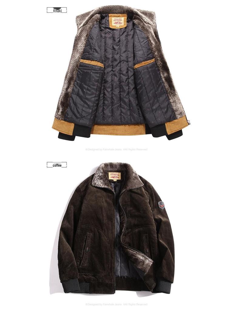 Winter-Cord-Herren-Stehkragen-Baumwoll-Steppjacke - Warme Freizeit-Oberbekleidung 9822