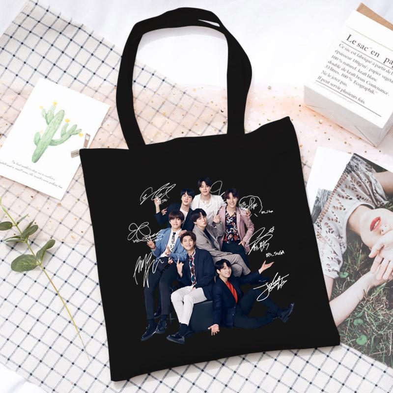 Korean Style Printed Canvas Tote Bag for Women Men Large Capacity Commuter Shoulder Handbag Fashionable Daily Outing Purse KTB