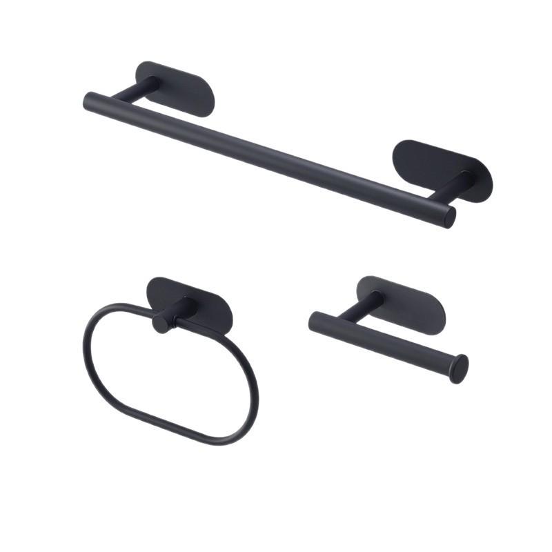 Stainless Steel No-Drill Towel Ring Holder Set Bathroom Wall Mount 4/5/7 Piece Kit In Black Gold