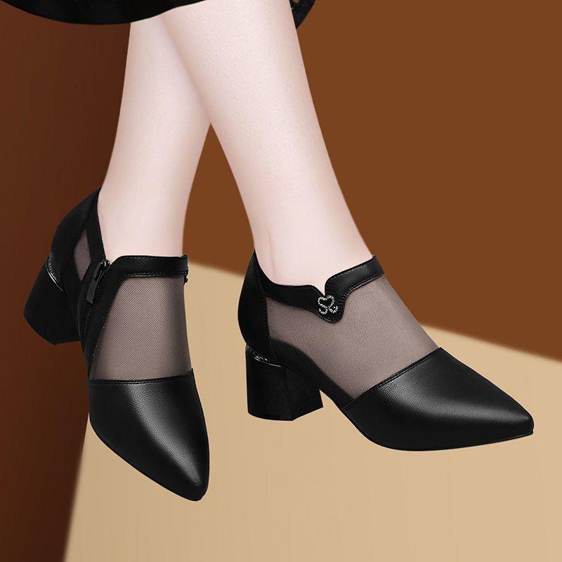 Shoes for Woman 2024 Normal Leather Casual Women's Summer Footwear Chunky Heels Transparent Sandals Clear Pointed Toe Block Heel
