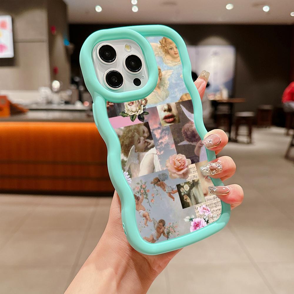 Macaron Soft TPU Phone Case for iPhone 11 12 13 14 15 Pro Max SE X Xs Max XR 6 6s 7 8 14 15 Plus Tecno Camon 19 Realme C35 Cover Ae51 Angel art design