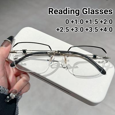 New Business Frameless Reading Glasses for Men Ultra Light Retro High-definition Glasses Anti Blue Light Presbyopia Glasses
