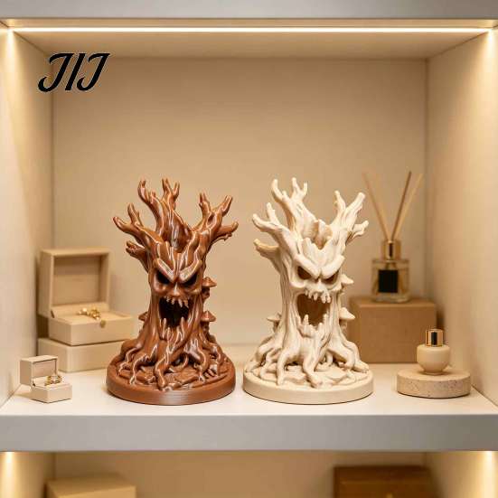 Scary Dryad Sculpture 3D Printed Tree Spirit Figurine, Gothic Ferocious Monsters Ornament for Bionic Bark Statue Halloween Miniature Landscaping,