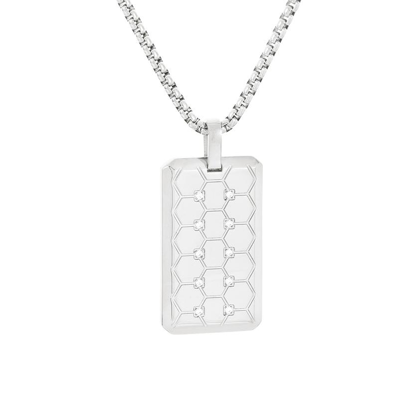 

316L Stainless Steel Gold Color Bee Grid Pattern Crystal Rectangle Pendant Necklace For Men Hip Hop Square Dog Tag Jewelry Gift