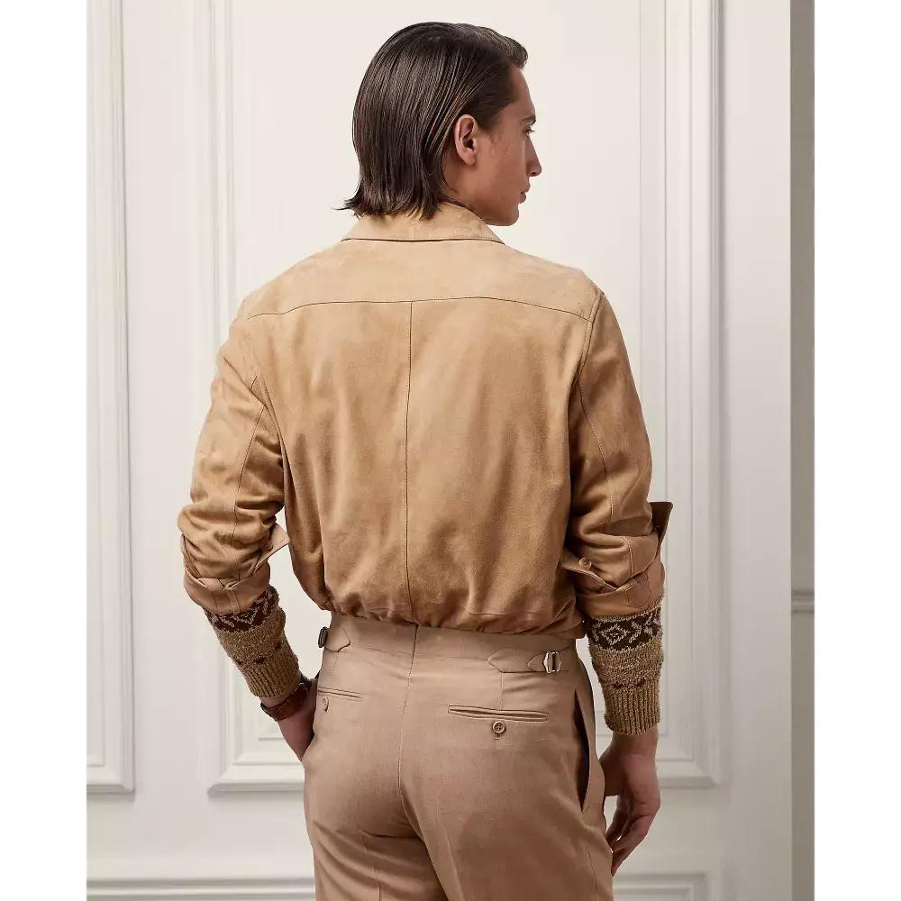 AL KHALID Stylowa męska koszula z naturalnej skóry jagnięcej, wykonana ręcznie w kolorze brązowym, casualowa, miękka, zamszowa