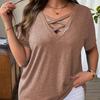 Large Size Women's V-Neck T-Shirt Solid Color Short Sleeve Sexy Top